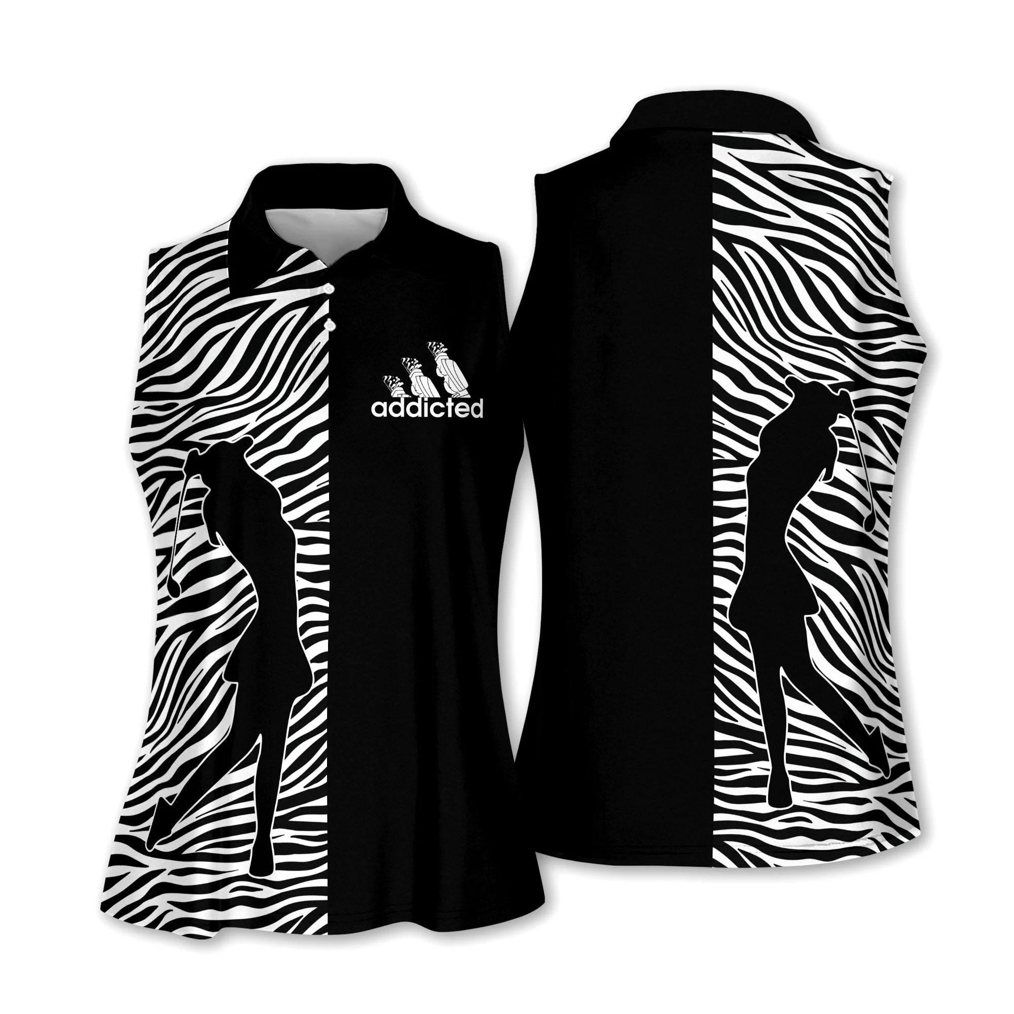 Golf Women Sleeveless Athleisure Polo Shirt, Zebra Pattern Addicted Polo Shirt - Gift For Mother's Day, Golfers, Female, Golf Lover