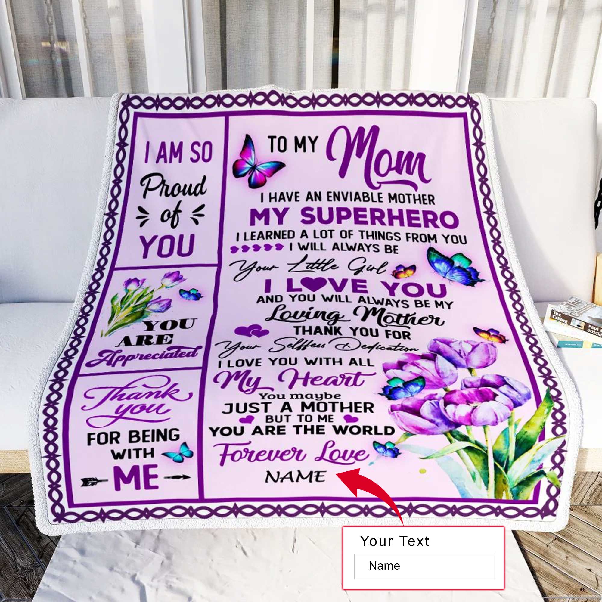 Floral Butterfly Gift For Mom Personalized Blanket - Custom Name, To My Mom, Thank You Loving Blanket - Gift For Mother's Day, Present For Mom