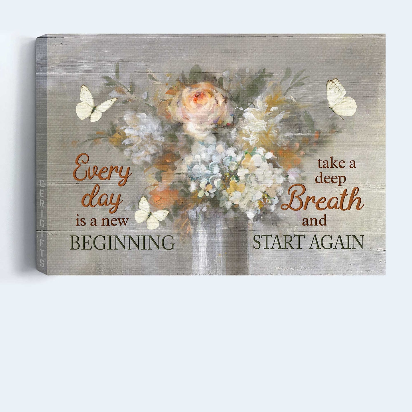 Jesus Landscape Canvas- Abstract Flower, White Butterfly, Motivational Quote Landscape Canvas- Gift For Religious Christian- Every Day Is A New Beginning