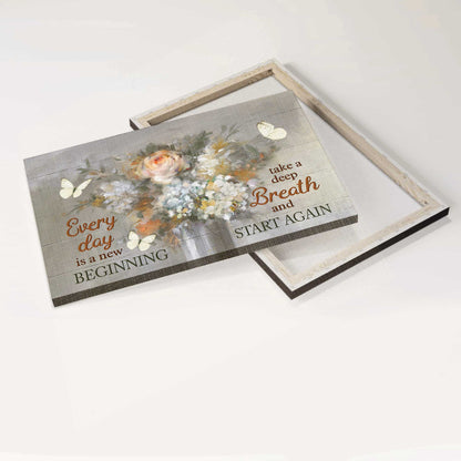 Jesus Landscape Canvas- Abstract Flower, White Butterfly, Motivational Quote Landscape Canvas- Gift For Religious Christian- Every Day Is A New Beginning