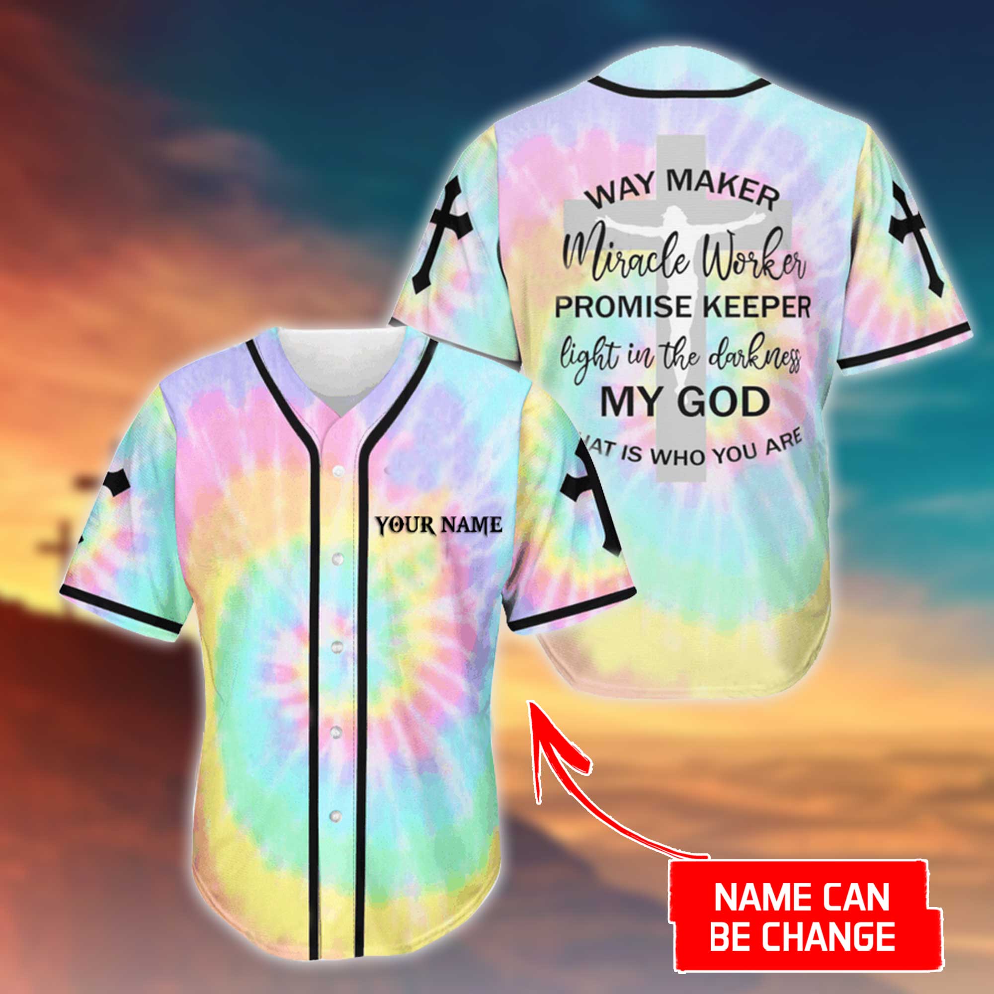 Personalized Jesus Baseball Jersey - Cross, Colorful Baseball Jersey - Gift For Christians - Way Maker, Miracle Worker Custom Baseball Jersey