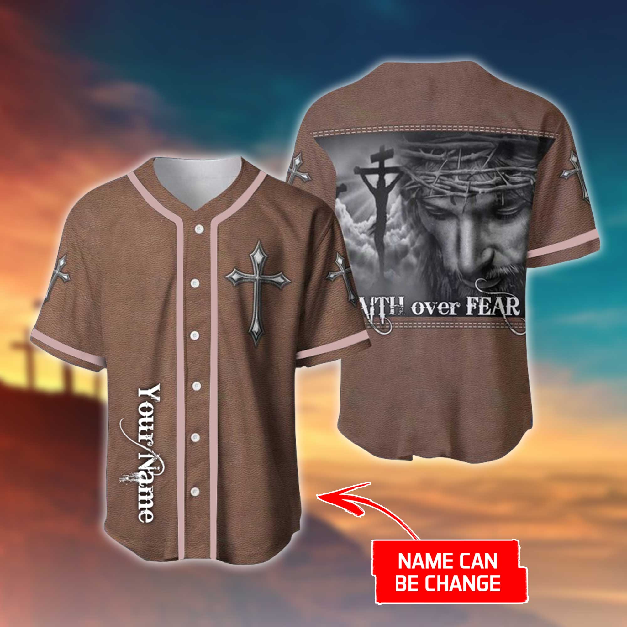 Personalized Jesus Baseball Jersey - Cross, Christ Baseball Jersey - Gift For Christians - Faith Over Fear Custom Baseball Jersey Shirt For Men Women