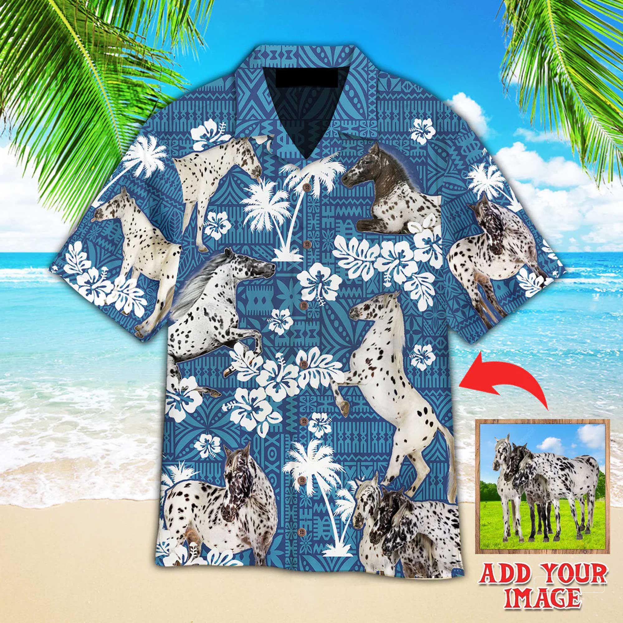 Appaloosa Horse Blue Tribal Custom Photo Hawaiian Shirt - Personalized Summer Gifts For Men, Women