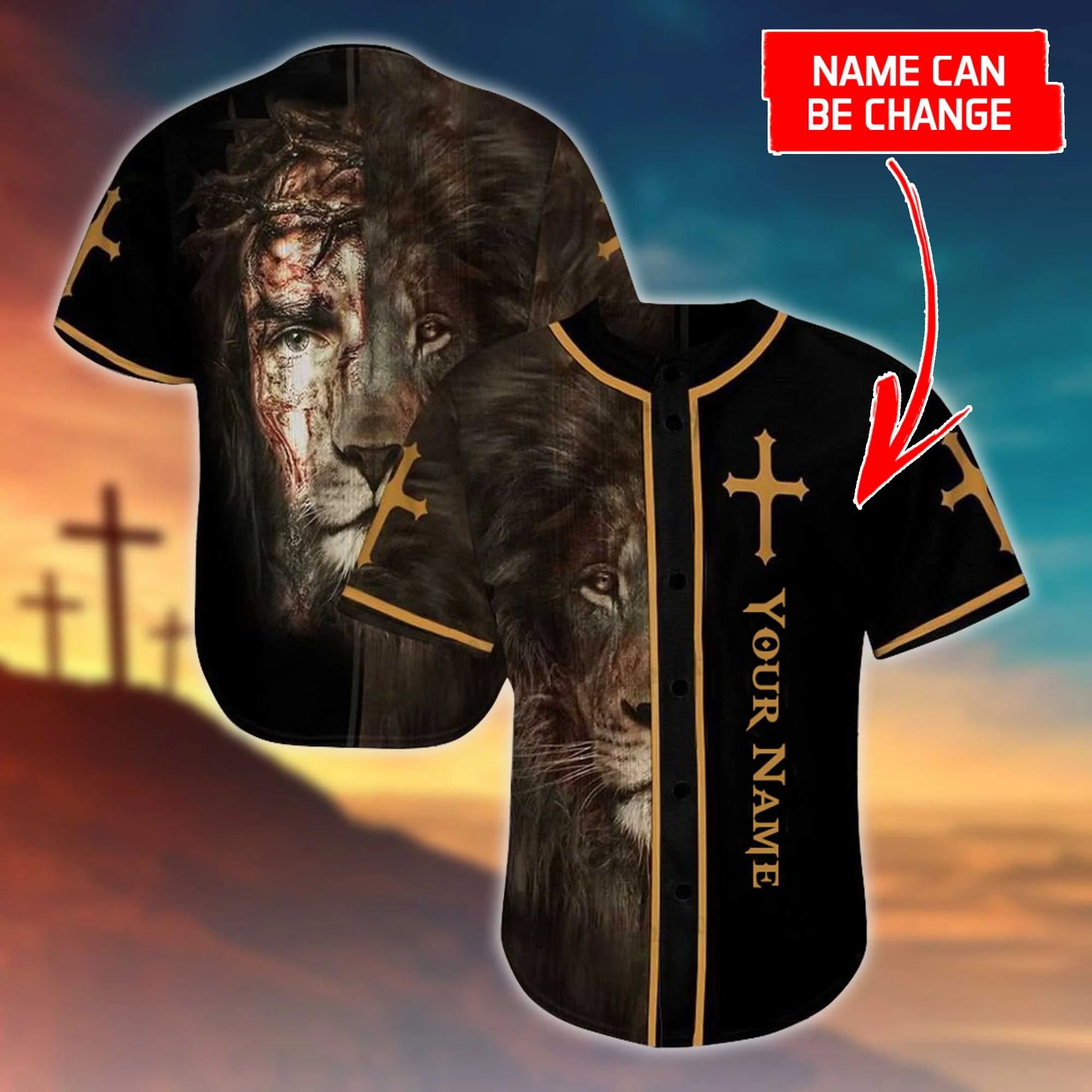 Personalized Jesus Baseball Jersey - Cross, Lion Baseball Jersey - Gift For Christians - Custom Printed 3D Baseball Jersey Shirt For Men and Women