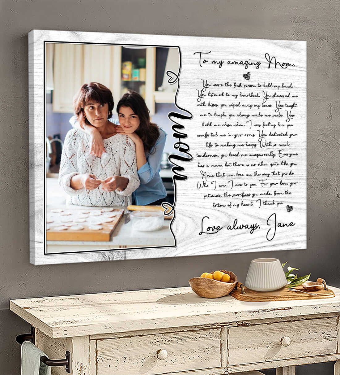 Personalized Thank You Mom Canvas, Unique Photo Gift For Mom From Daughter  Or Son