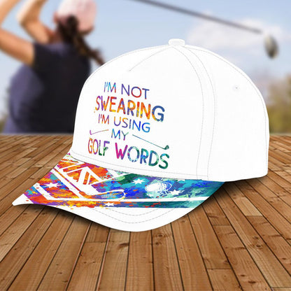 Watercolor Golf Words Cap For Women, Golf Lover Gifts, Not Swearing Using Golf Words Sun Hats Unique Gifts For Her, Golfer, Him, Friend