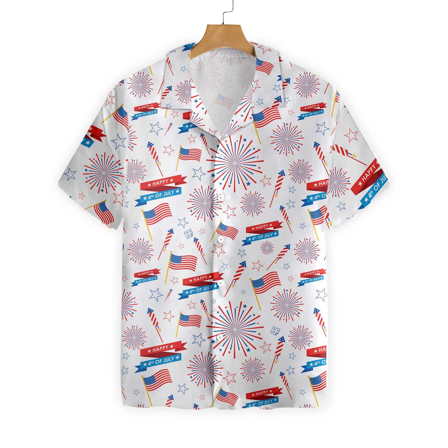 4th Of July America Flag Firework Pattern Hawaiian Shirt, Independence Day US Flag Aloha Shirt For Men, Perfect Gift For Patriots, Friends, Husband, Boyfriend, Family
