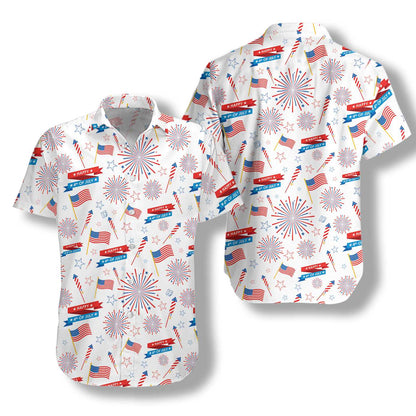 4th Of July America Flag Firework Pattern Hawaiian Shirt, Independence Day US Flag Aloha Shirt For Men, Perfect Gift For Patriots, Friends, Husband, Boyfriend, Family