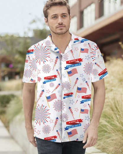 4th Of July America Flag Firework Pattern Hawaiian Shirt, Independence Day US Flag Aloha Shirt For Men, Perfect Gift For Patriots, Friends, Husband, Boyfriend, Family