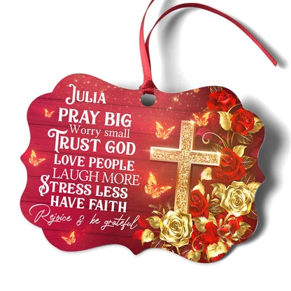 Jesus Aluminum Ornament - Personalized Rose And Cross Aluminium Ornament - Custom Gift For Christian - Rejoice And Be Grateful