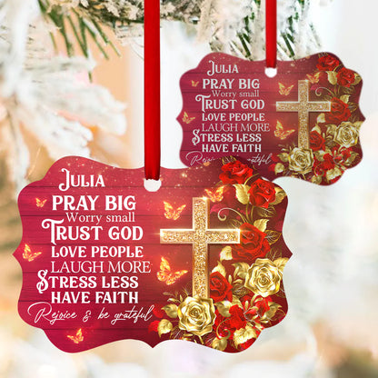 Jesus Aluminum Ornament - Personalized Rose And Cross Aluminium Ornament - Custom Gift For Christian - Rejoice And Be Grateful