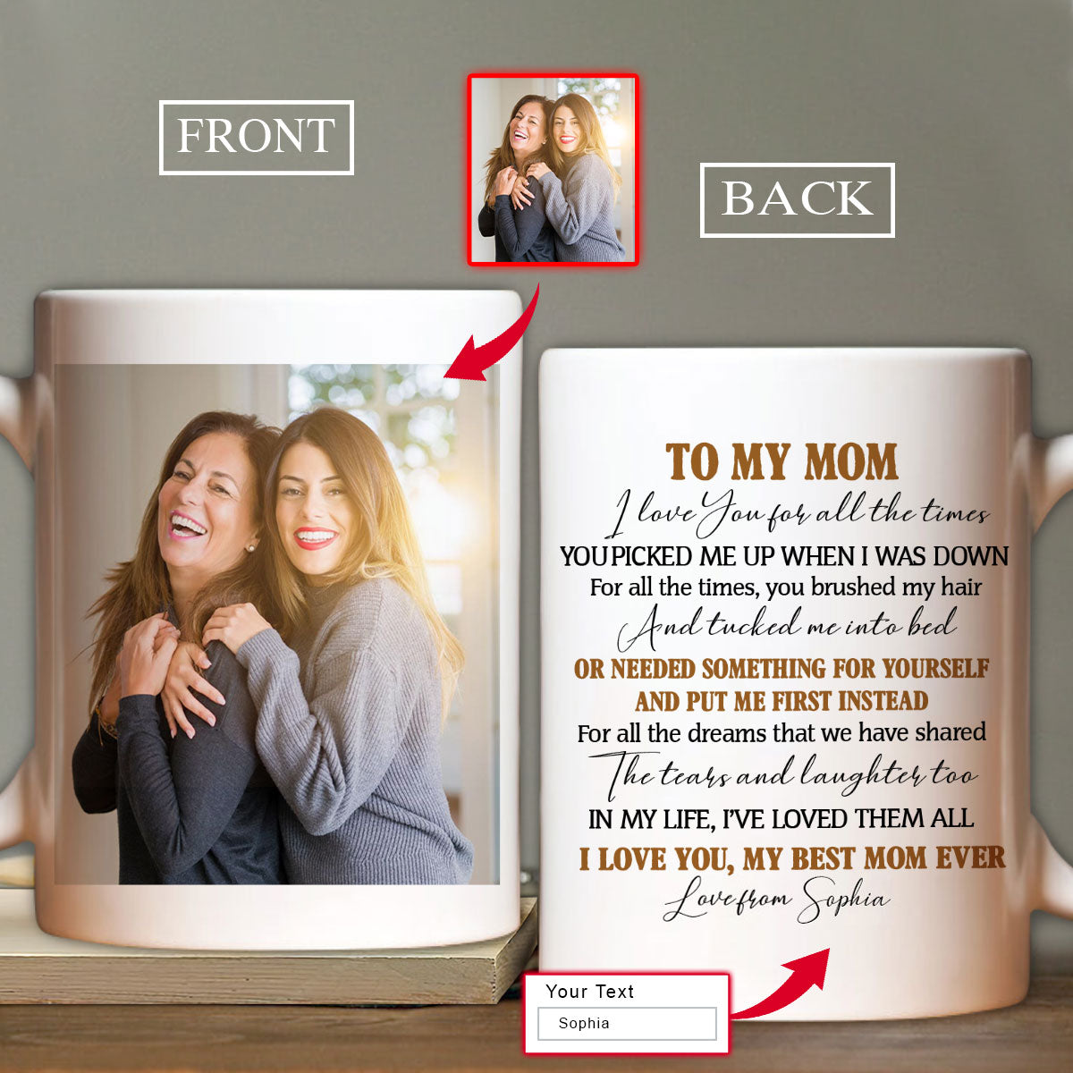 Gift For Mom Personalized Mug - Daughter to mom, Watercolor elephant, Pink sky Mug - Custom Gift For Mother's Day, Presents for Mom - I love you Mug