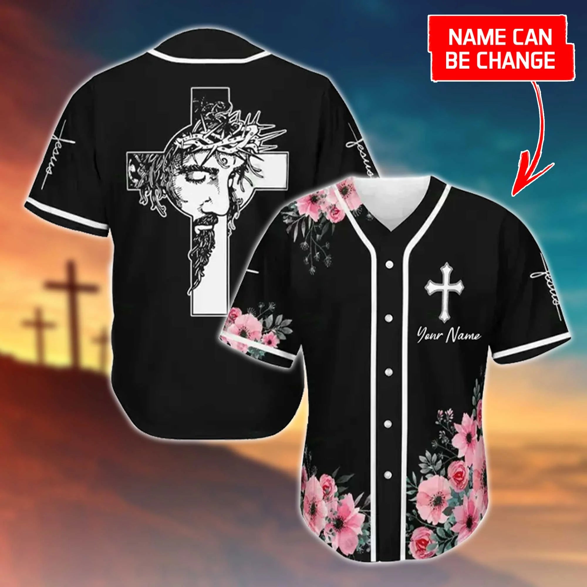 Personalized Jesus Baseball Jersey - Cross, God, Flower, Faith Baseball Jersey - Gift For Christians - Custom Baseball Jersey Shirt For Men Women
