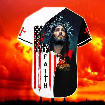 Personalized Jesus Baseball Jersey - Cross, God, American Flag Baseball Jersey - Gift For Christians - Believe And Have Faith Custom Baseball Jersey