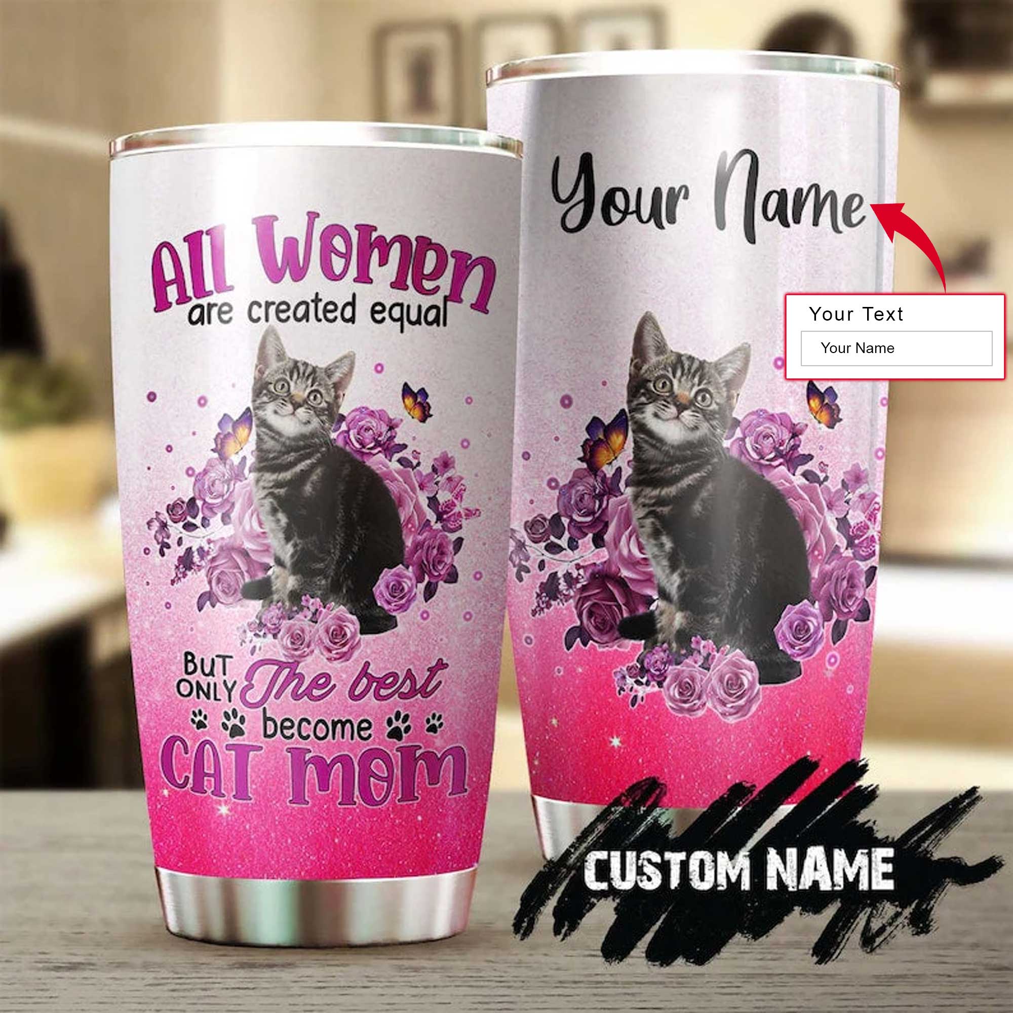 Cat Personalized Mother's Day Gift Tumbler - Custom Gift For Mother's Day, Cat Mom, Cat Lover - The Best Women Become Cat Mom Tumbler, Roses Tumbler