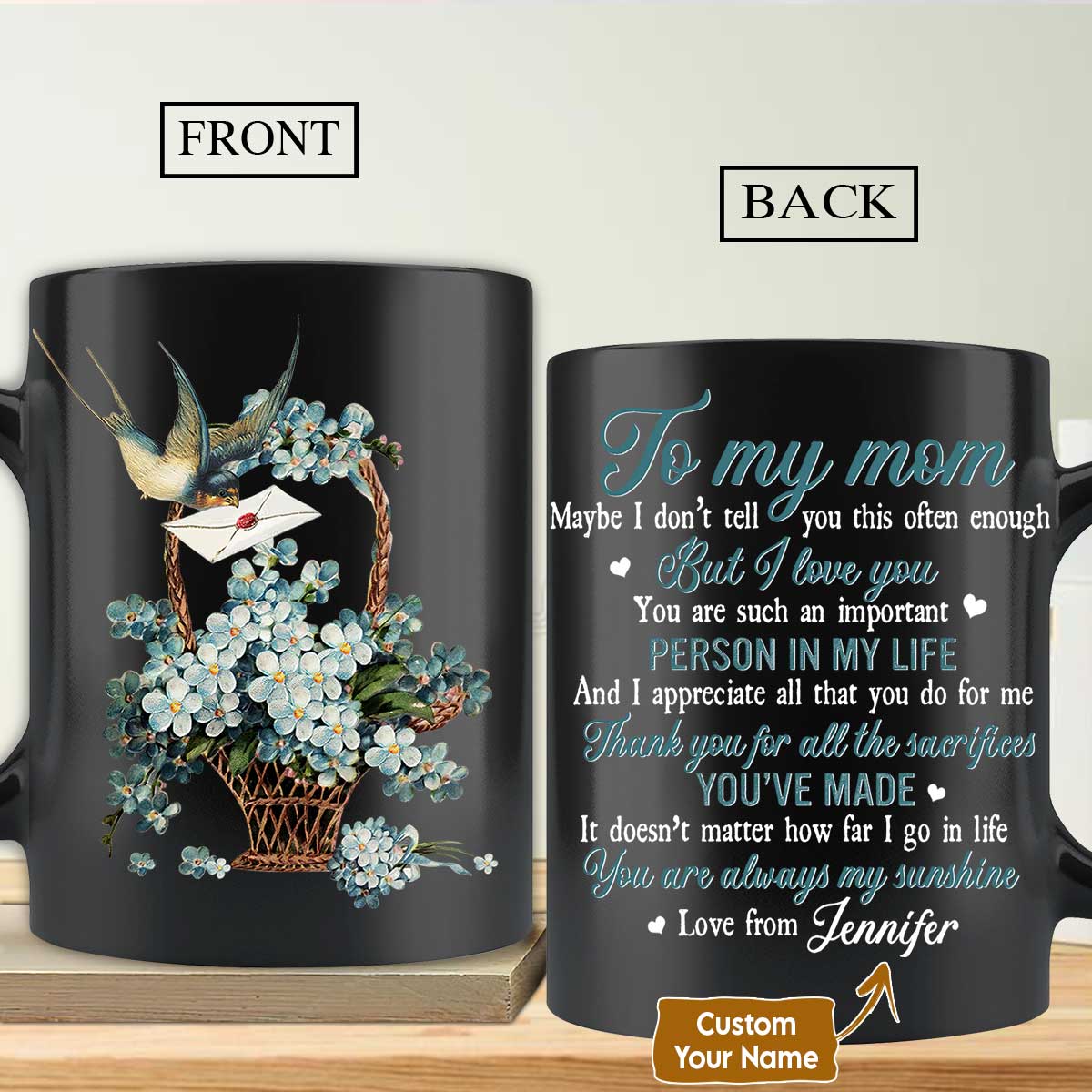 Gift For Mom Personalized Mug - Son to mom, Cherry blossom flowers, White letter Mug - Custom Gift For Mother's Day, Presents for Mom- My sunshine Mug