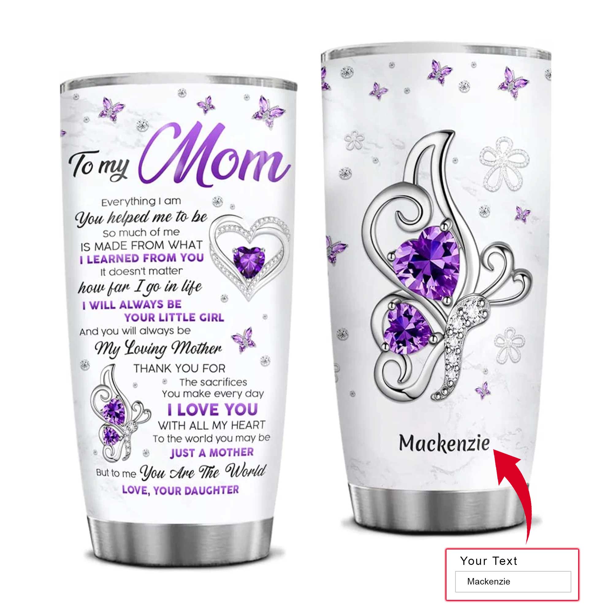 Personalized Mother's Day Gift Tumbler - Custom Gift For Mother's Day, Presents for Mom - To My Mom Butterfly Jewelry Drawing Tumbler