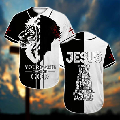 Personalized Jesus Baseball Jersey - Lion, God, Black White Baseball Jersey - Gift For Christians - Jesus Is My God Custom Baseball Jersey For Men Women