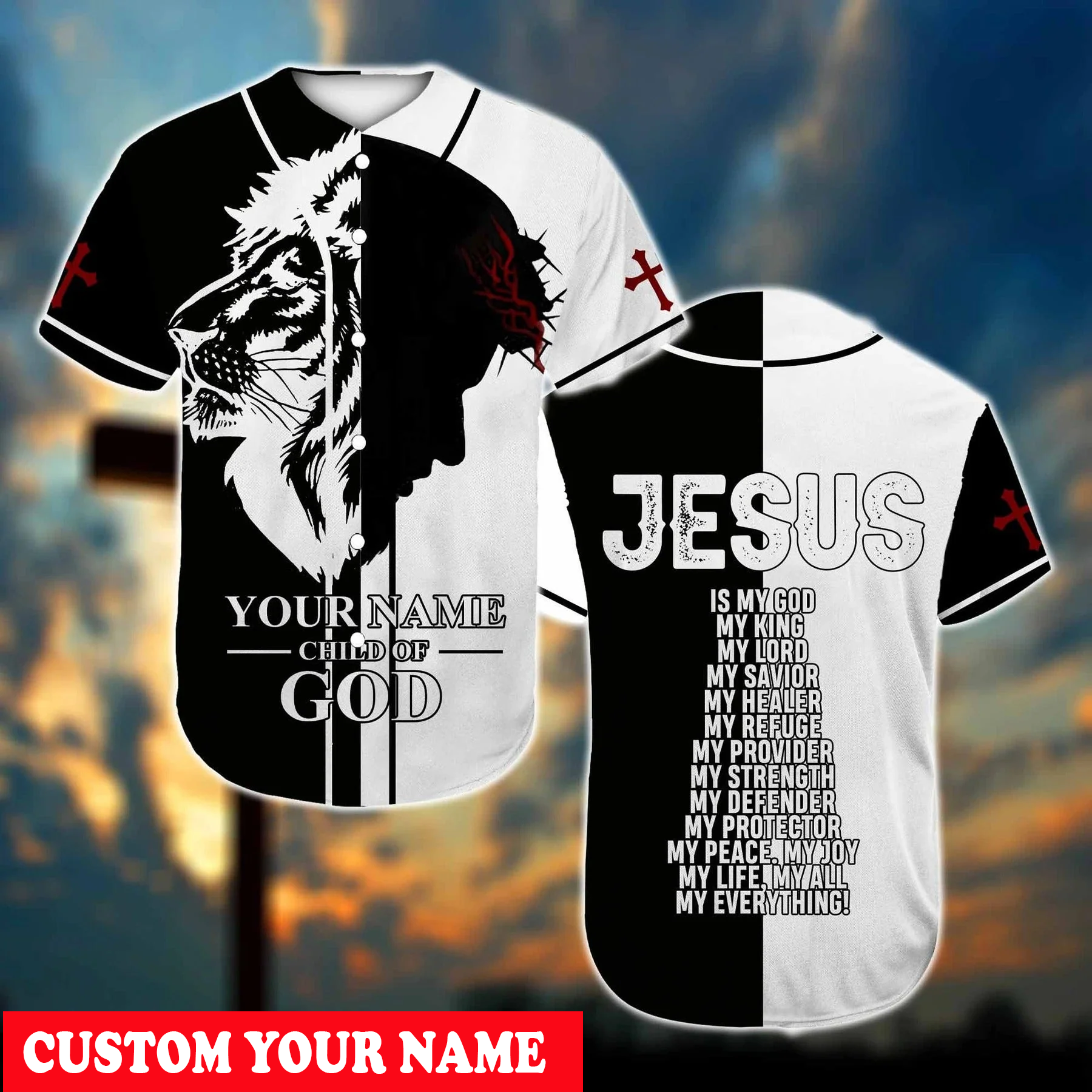 Personalized Jesus Baseball Jersey - Lion, God, Black White Baseball Jersey - Gift For Christians - Jesus Is My God Custom Baseball Jersey For Men Women