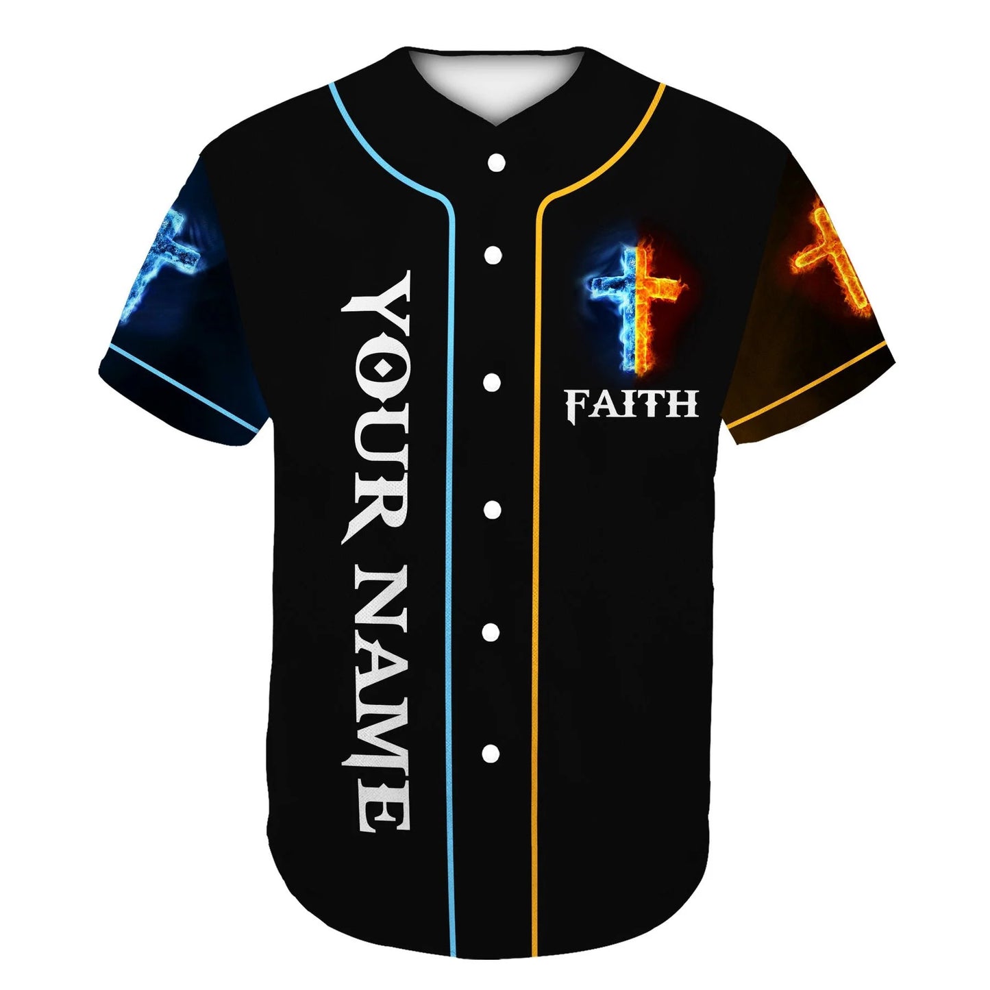 Personalized Jesus Baseball Jersey - Cross Flame Baseball Jersey - Gift For Christians - Amen Custom Printed 3D Baseball Jersey Shirt For Men Women