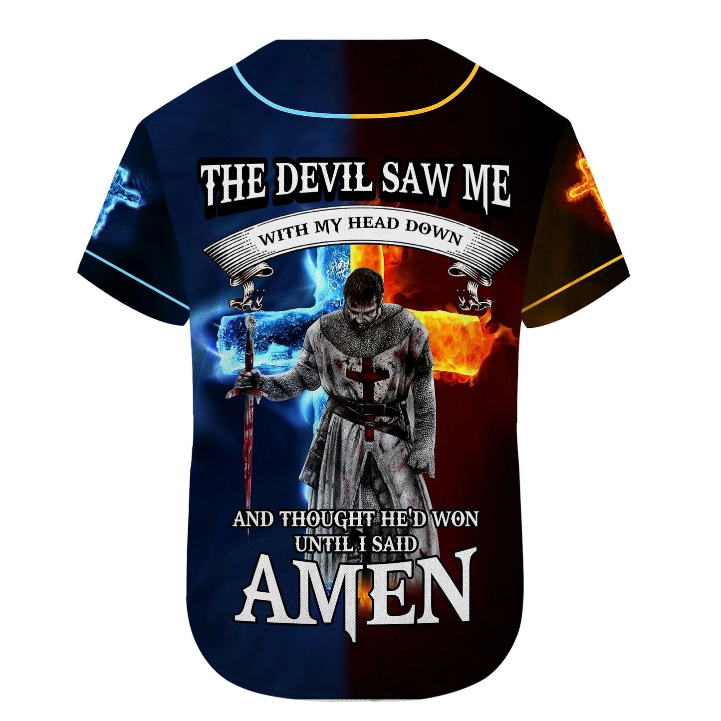 Personalized Jesus Baseball Jersey - Cross Flame Baseball Jersey - Gift For Christians - Amen Custom Printed 3D Baseball Jersey Shirt For Men Women