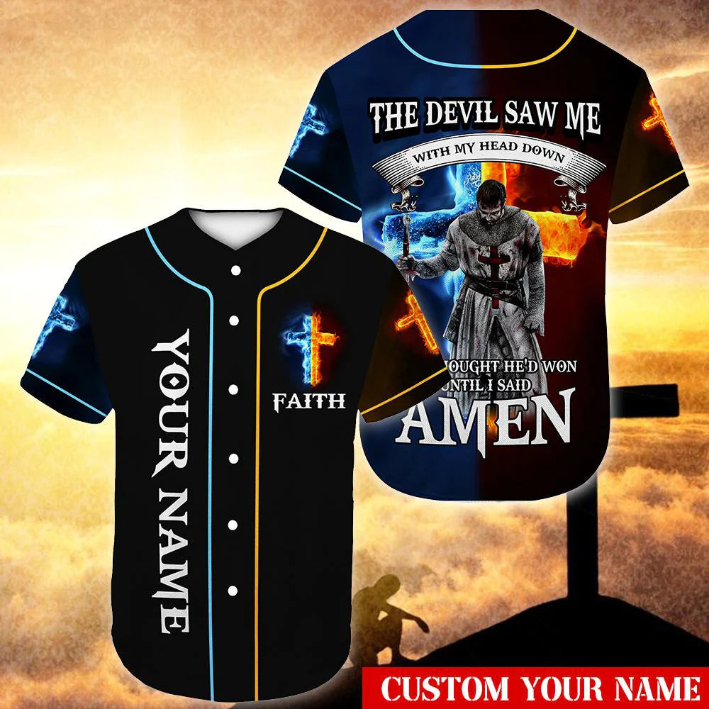 Personalized Jesus Baseball Jersey - Cross Flame Baseball Jersey - Gift For Christians - Amen Custom Printed 3D Baseball Jersey Shirt For Men Women