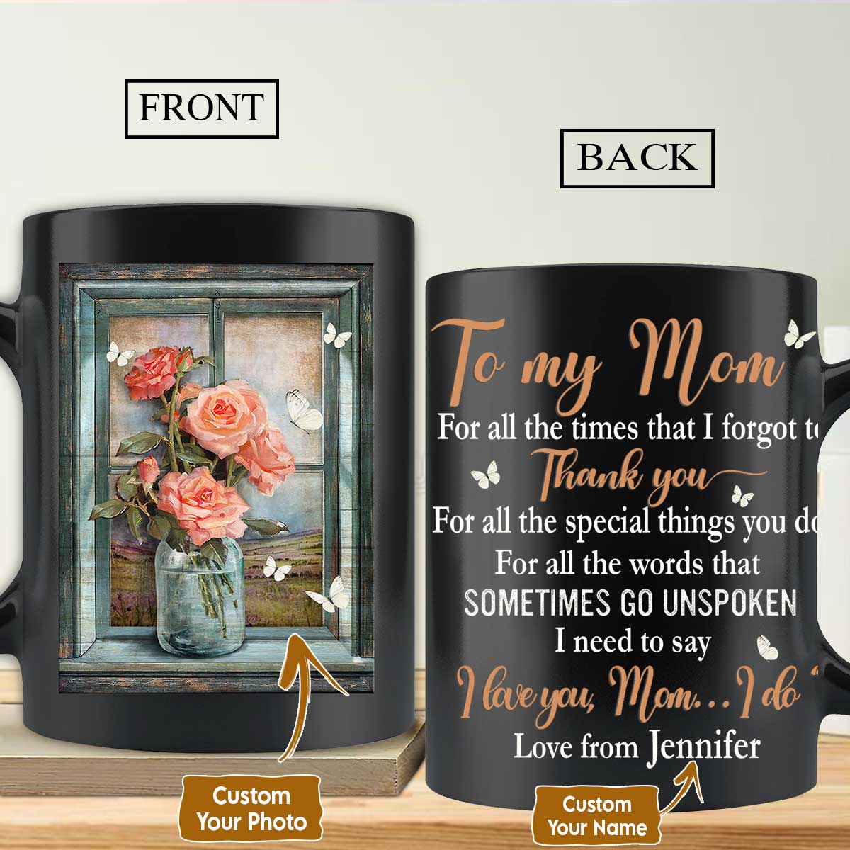Gift For Mom Personalized Mug - Daughter to mom, Rose flower, White butterfly Mug - Custom Gift For Mother's Day, Presents for Mom- Special Things Mug