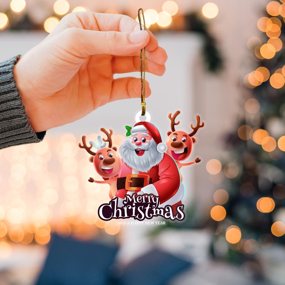 Merry Christmas Santa And Reindeer Custom Plastic Acrylic Ornaments Xmas Gifts for Family Friends