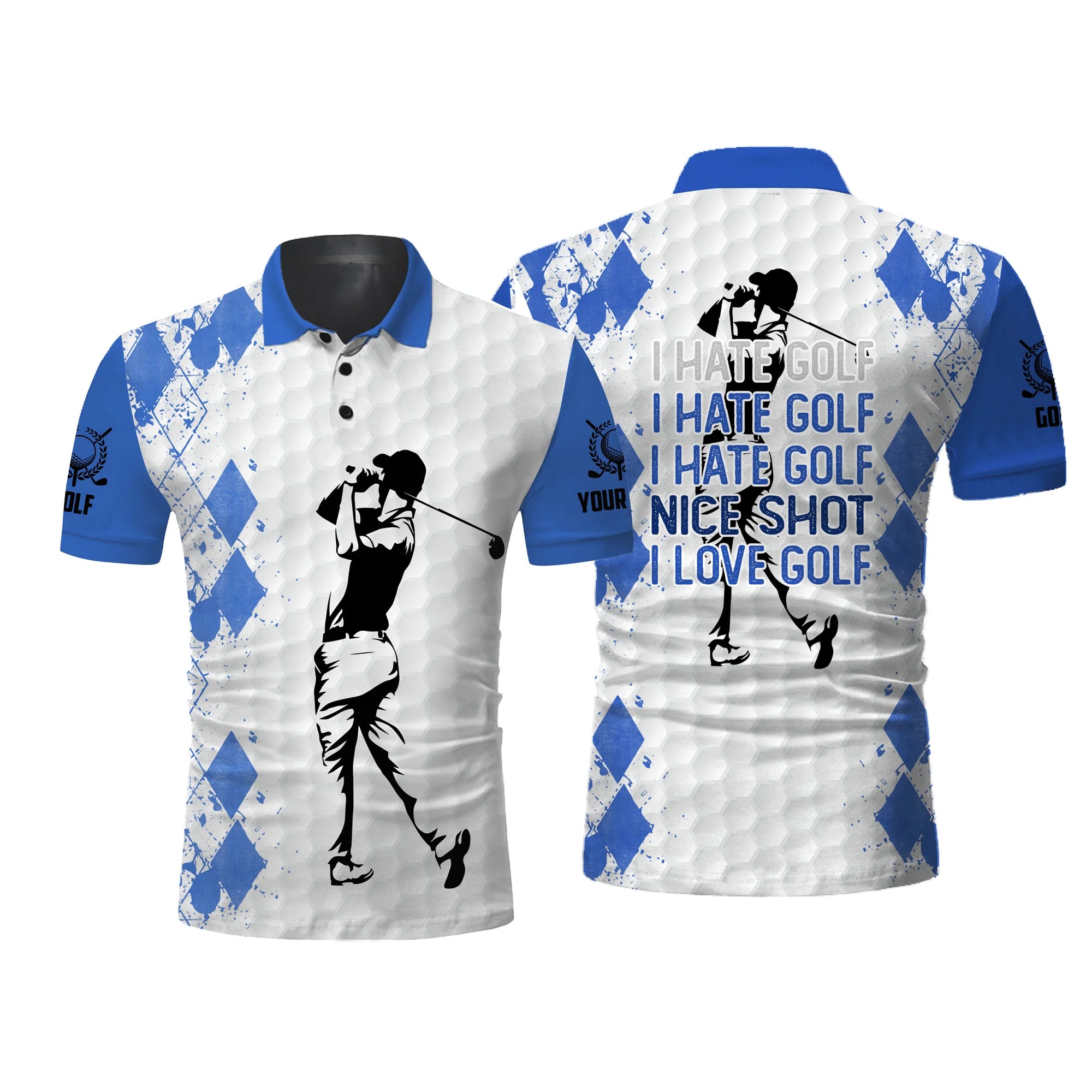 Golf Men Polo Shirt - Funny Custom Name Multicolor Apparel - Personalized Sport Gift For Golf Lover, Male, Husband - I Hate Golf Nice Shot I Love Golf