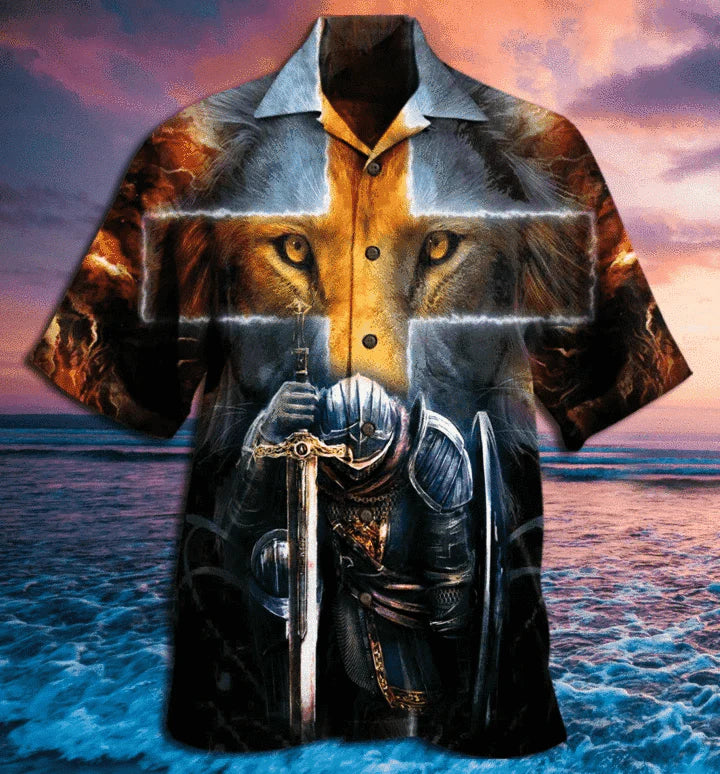 Jesus Hawaiian Shirt, Warrior Of Christ Lion Cross Aloha Shirt - Summer Gift For Christians, Men, Women