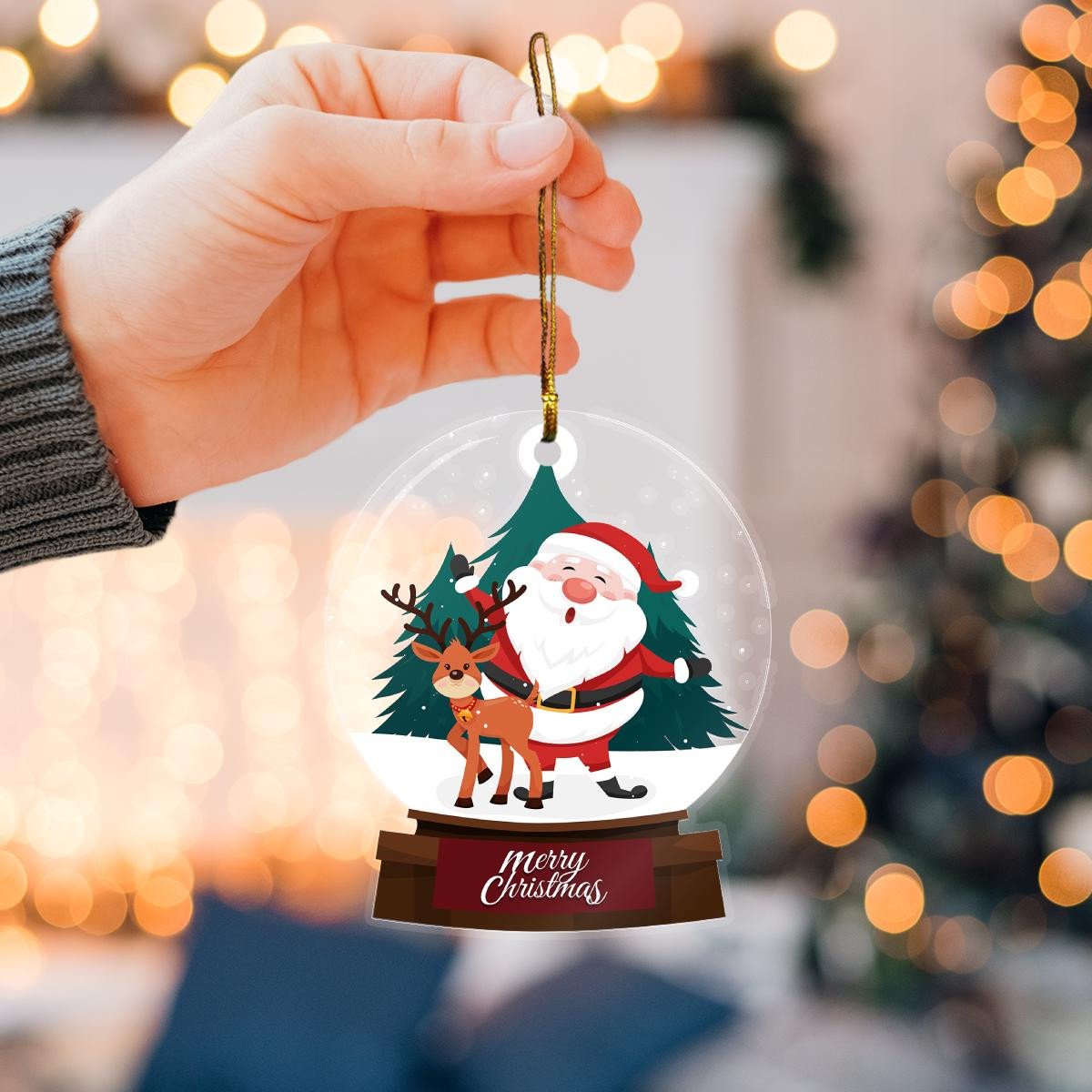 Merry Christmas Santa Claus Custom Plastic Acrylic Ornaments Xmas Gifts for Family Friends