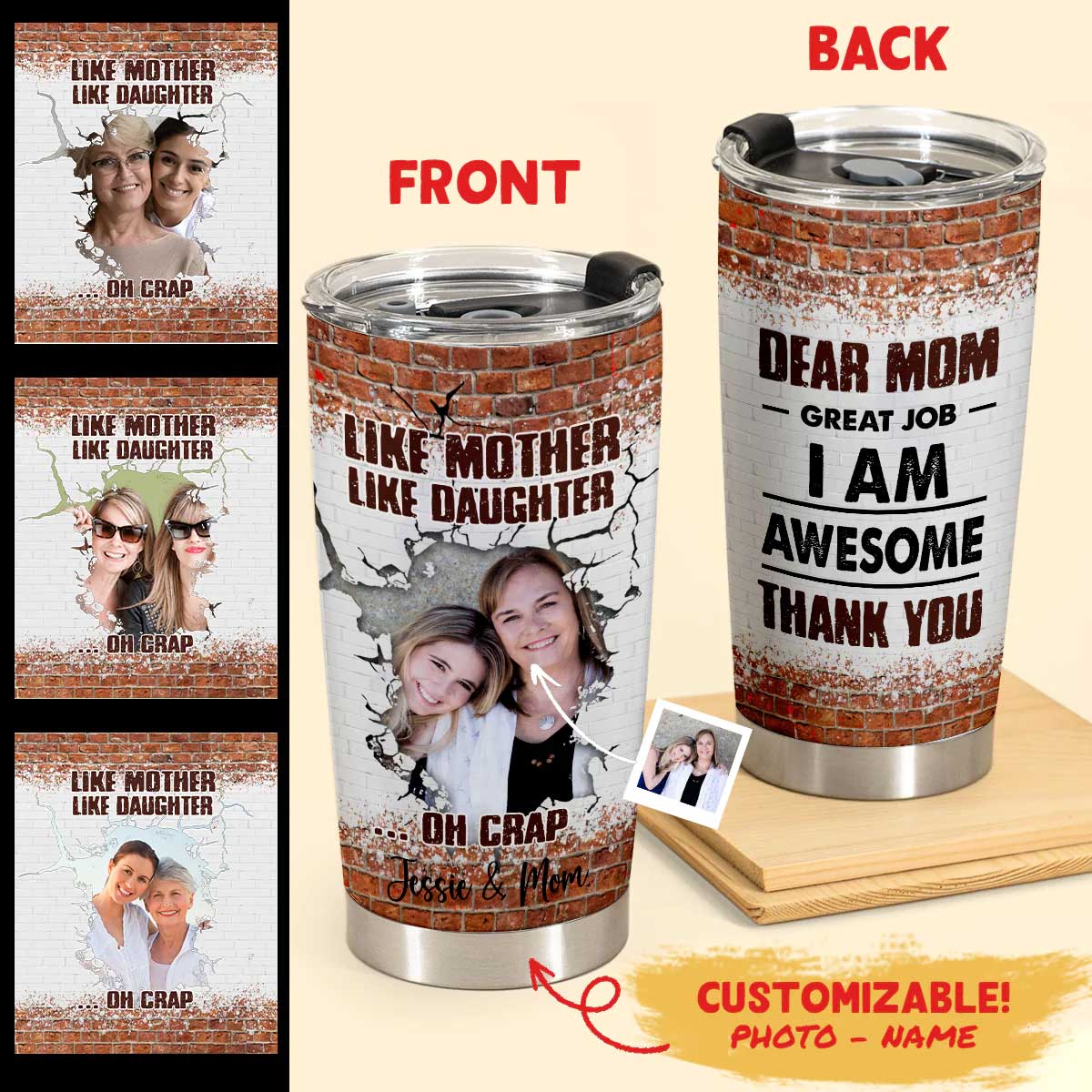 Best Personalized Mother's Day Gifts Tumbler - Custom Gift For Mother's Day, Presents for Mom - Like Mother Like Daughter - Custom Photo Gifts