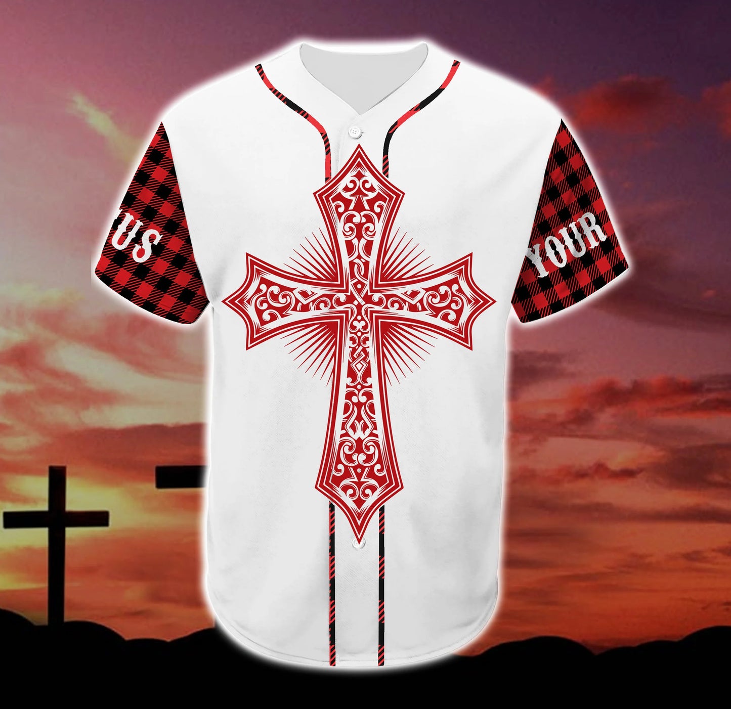 Personalized Jesus Baseball Jersey - Red Cross Baseball Jersey - Gift For Christians - I Dont Believe In Luck I Believe In Jesus Custom Baseball Jersey