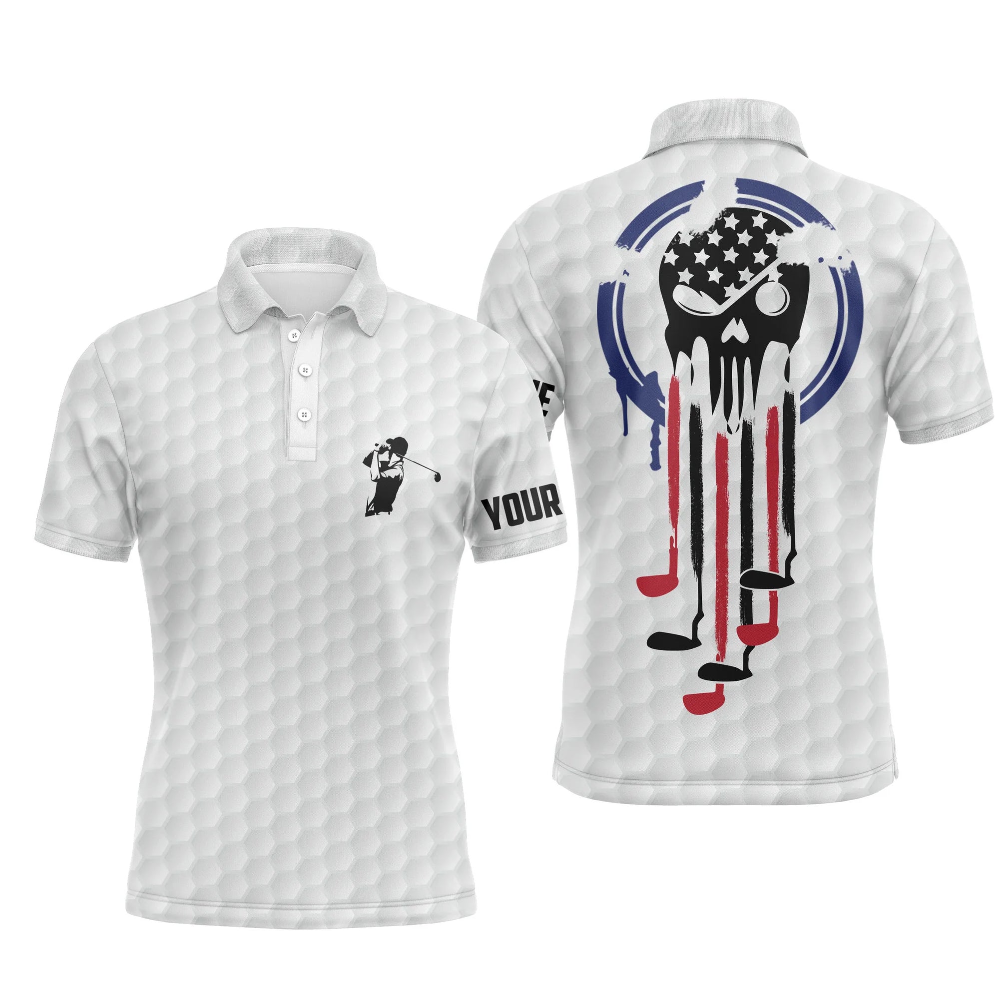 Golf Men Polo Shirt - Custom Name White American Flag Reaper Apparel - Personalized Sports Gift For Golf Lover, Male, Husband, Boyfriend