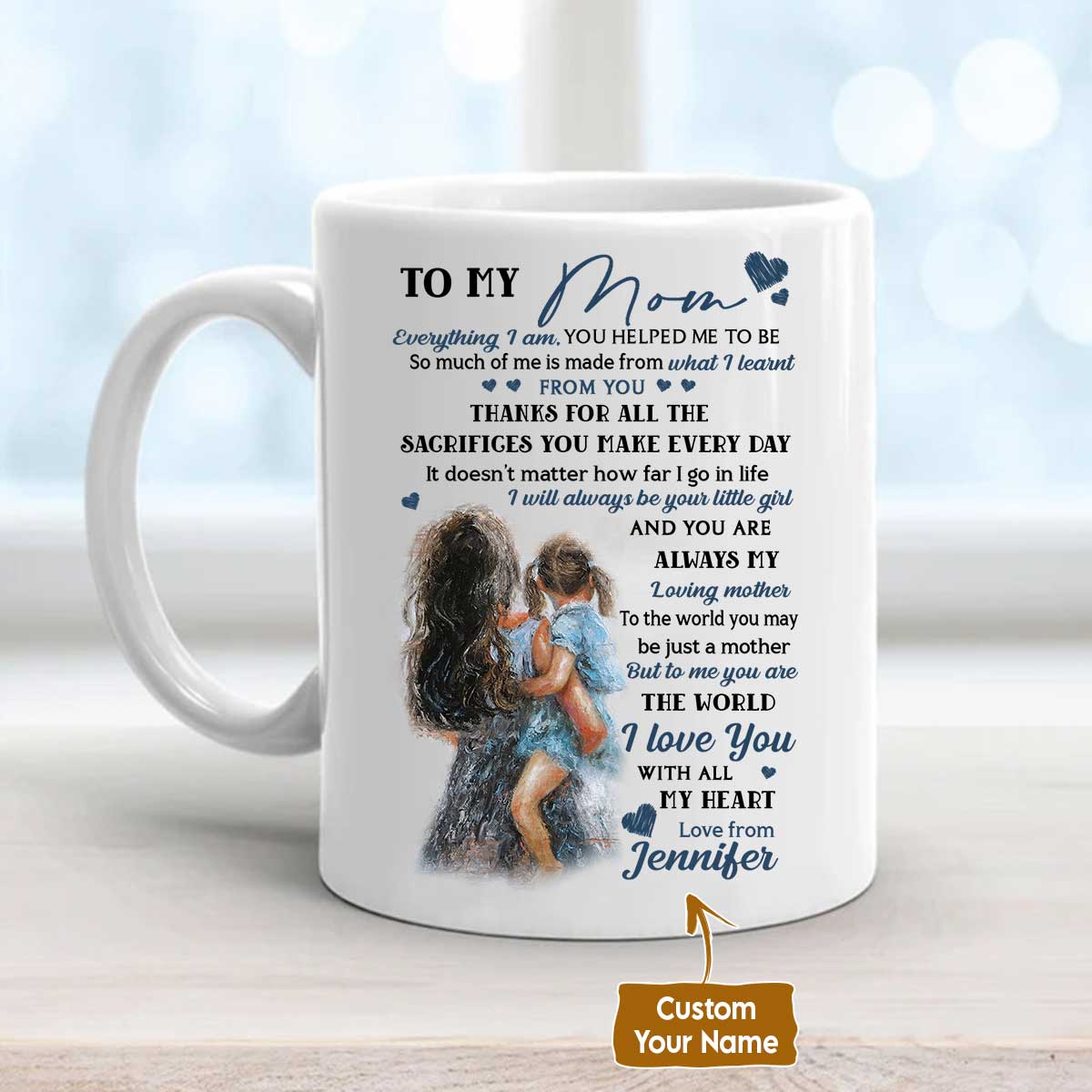 Gift For Mom Personalized Mug - Daughter to mom, Little girl, Blue heart Mug - Custom Gift For Mother's Day, Presents for Mom - I love you Mug
