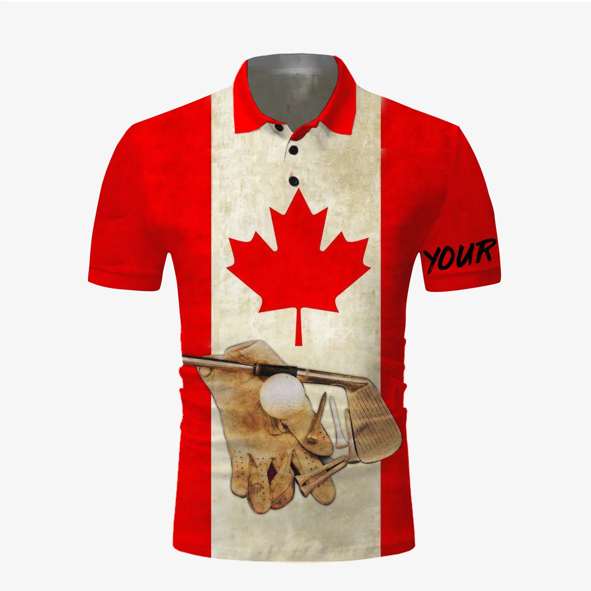 Golf Men Polo Shirt - Custom Name Canadian Flag Vintage Apparel - Personalized Sports Gift For Golf Lover, Male, Husband, Boyfriend