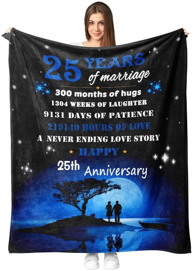 Gift For Couple Blanket - 25Th Anniversary Blanket, Couple Gifts For Parents Friends, Silver Wedding Throw Blankets, Birthday, Valentines Gift For Husband Wife