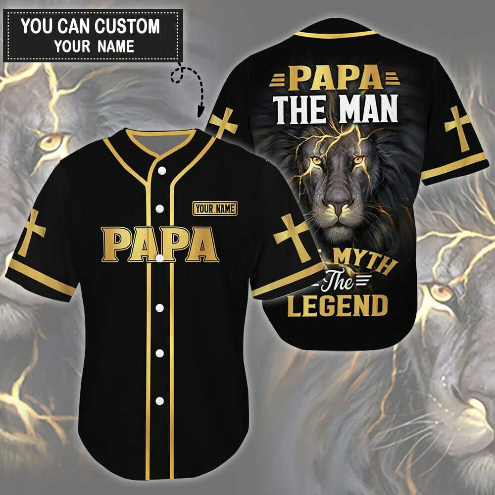 Personalized Jesus Baseball Jersey - Cross, Lion Baseball Jersey - Gift For Christians - Papa The Man The Legend Custom Baseball Jersey For Men Women