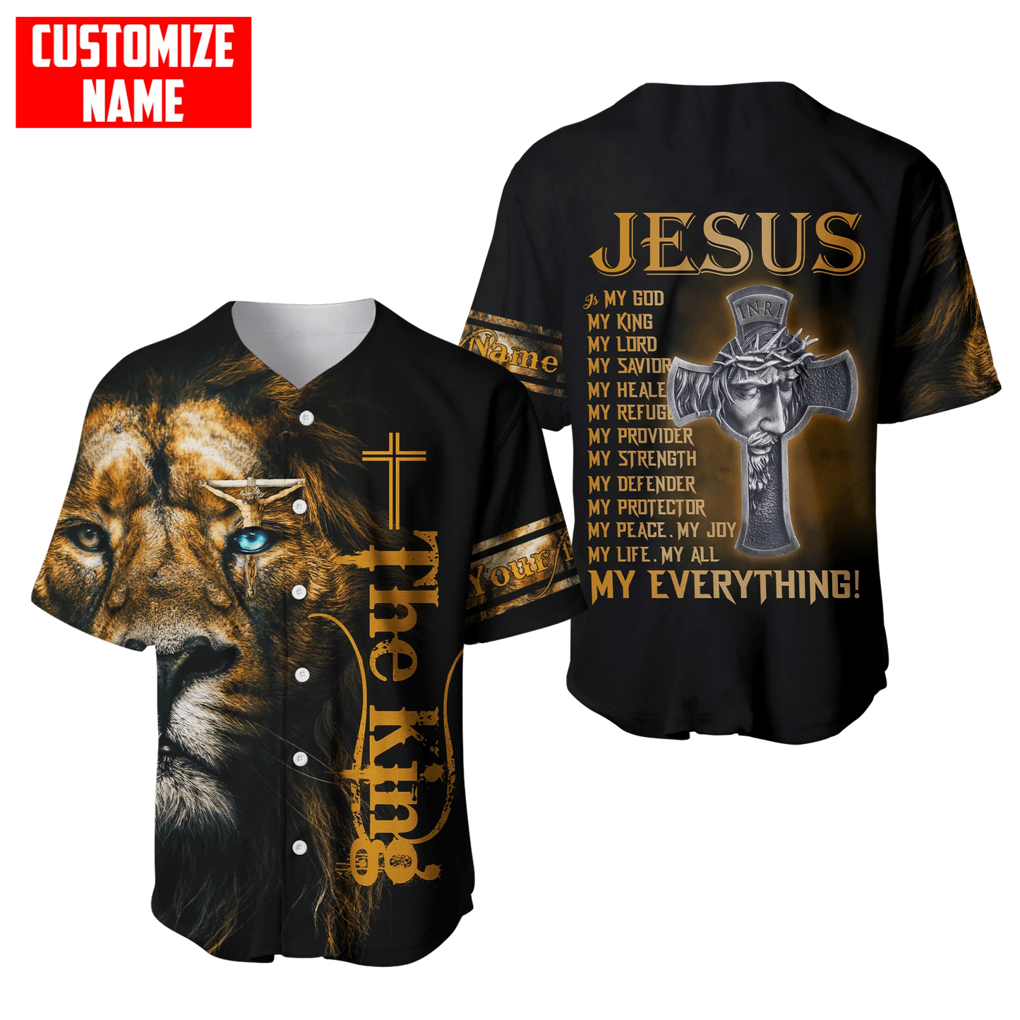 Personalized Jesus Baseball Jersey - Cross, Lion Baseball Jersey - Gift For Christians - My God My King Custom Baseball Jersey Shirt For Men Women