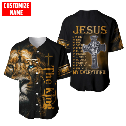 Personalized Jesus Baseball Jersey - Cross, Lion Baseball Jersey - Gift For Christians - My God My King Custom Baseball Jersey Shirt For Men Women