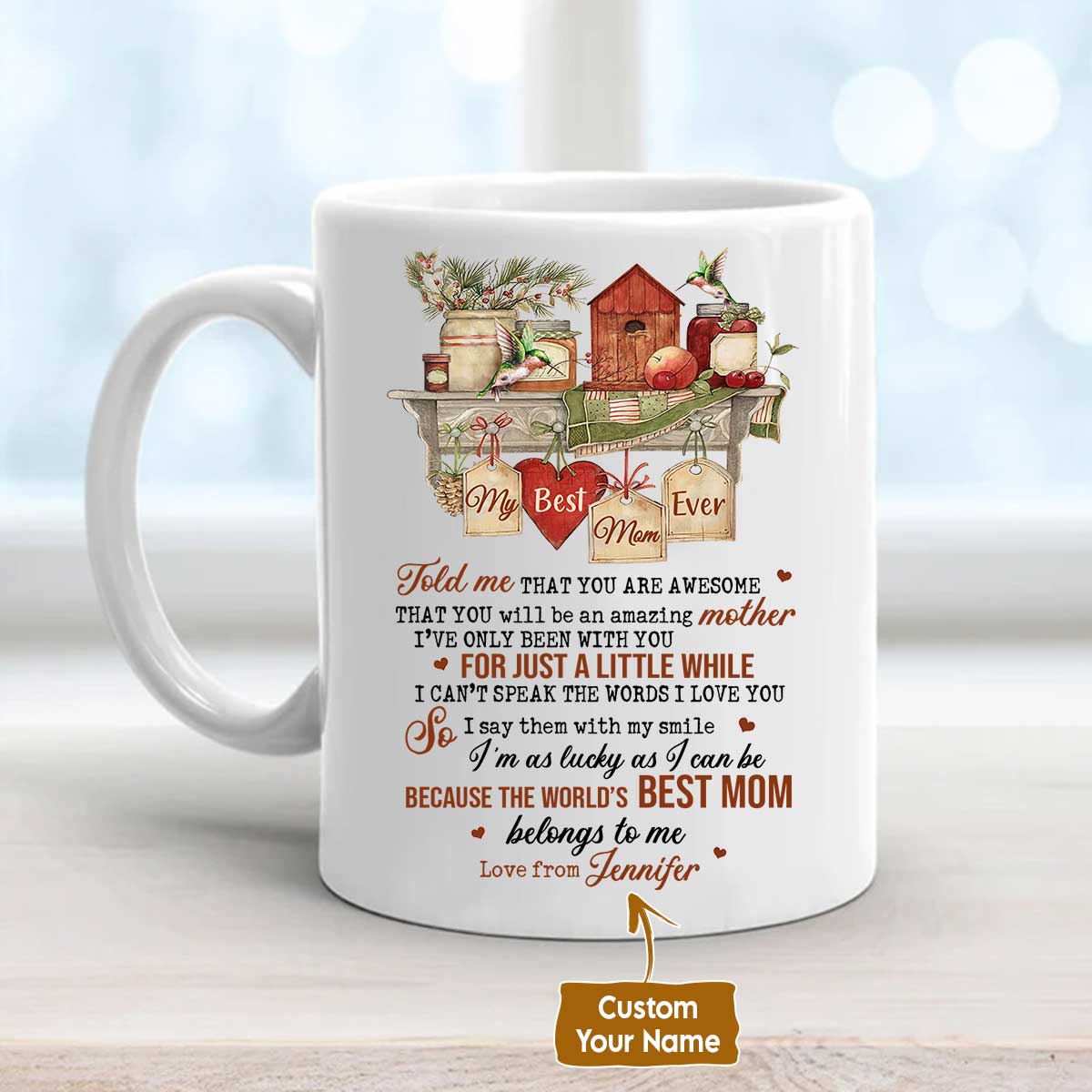 Gift For Mom Personalized Mug - Hummingbird drawing, Old barn painting Mug - Custom Gift For Mother's Day, Presents for Mom, Anniversary - My mom Mug