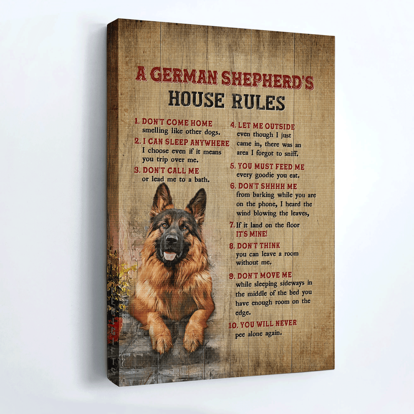 German Shepherd Portrait Canvas- Beautiful German Shepherd, Dog drawing canvas- Gift for German Shepherd lover- A German Shepherd's house rules