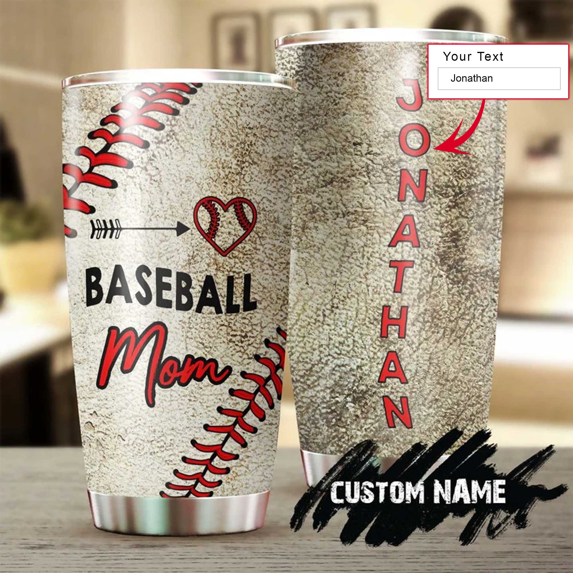 Personalized Mother's Day Gift Tumbler - Custom Gift For Mother's Day, Presents for Mom - Baseball Mom Heart Funny Cute Tumbler