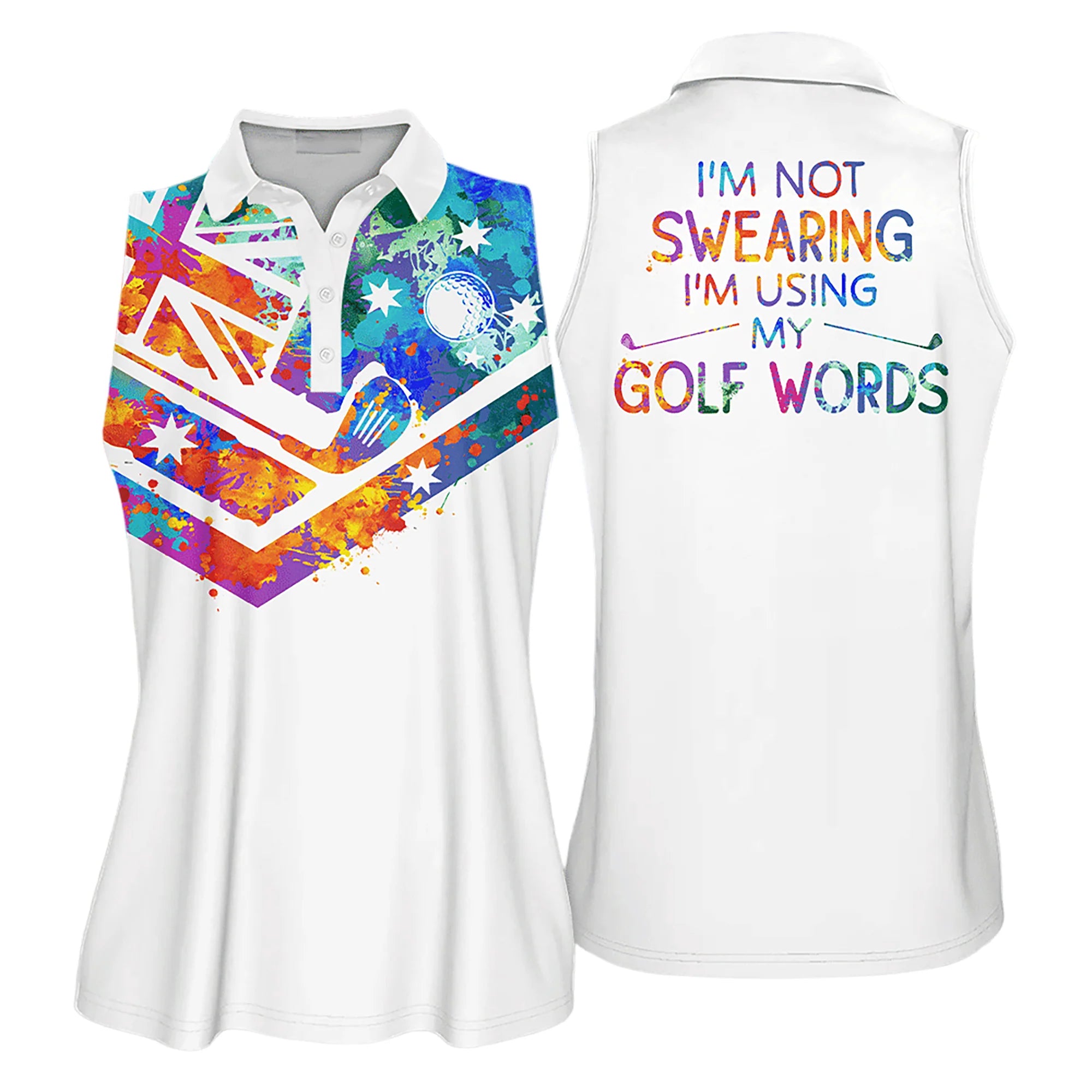 Golf Women Sleeveless Athleisure Polo Shirt, Watercolor Flag Australia I am Not Sweating I Am Using My Golf Words -Gift For Golfer, Female, Golf Lover