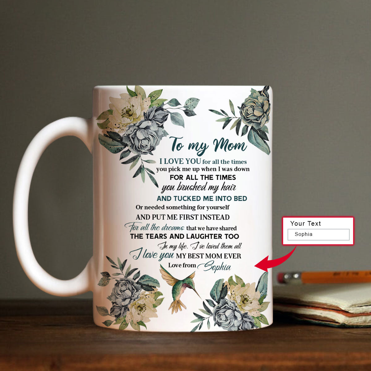 Gift For Mom Personalized Mug - Daughter to mom, Hummingbird, Vintage painting Mug - Custom Gift For Mother's Day, Presents for Mom - I love you Mug