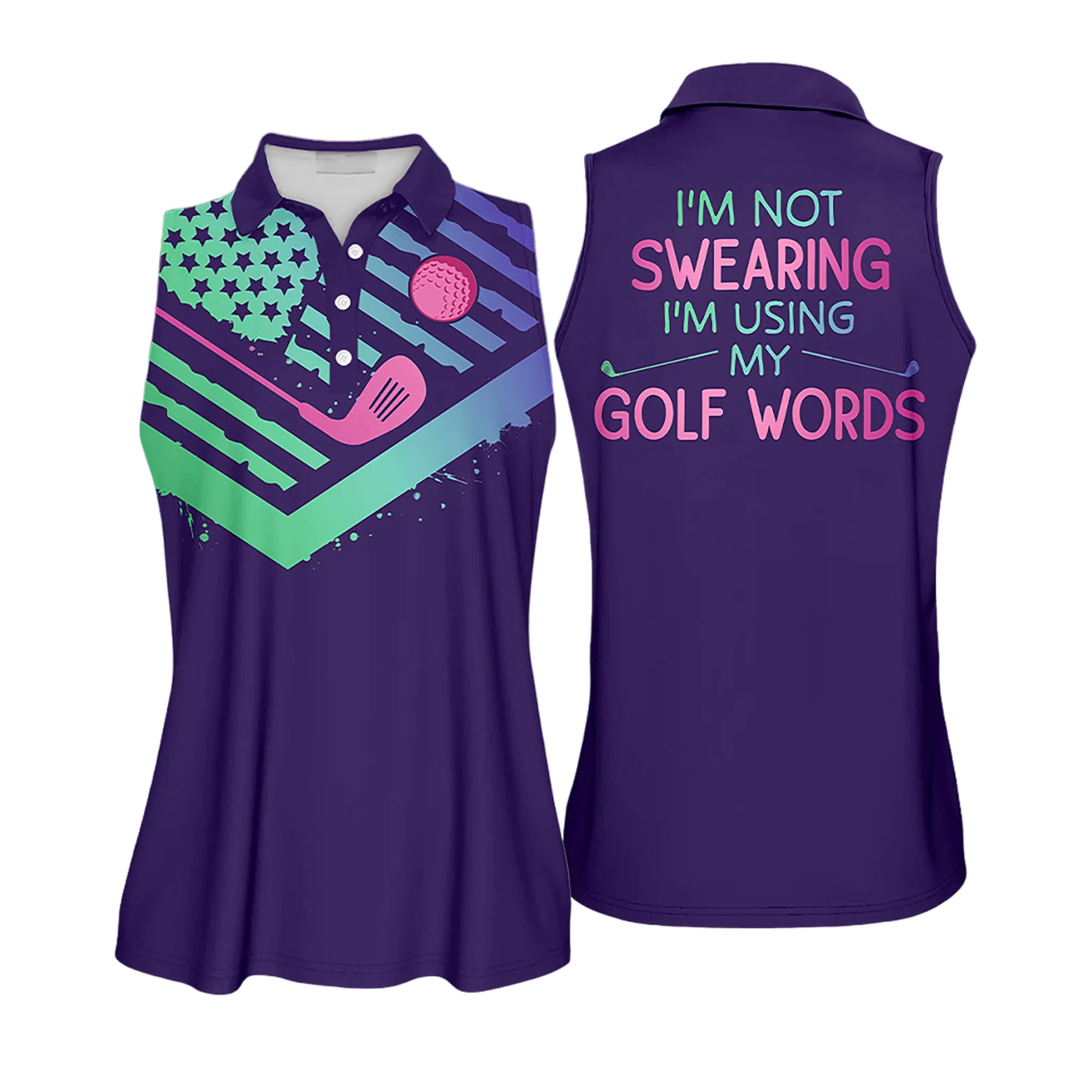 Golf Women Sleeveless Athleisure Polo Shirt, Gradient American I am Not Sweating I Am Using My Golf Words - Gift For Golfers, Female, Golf Lovers