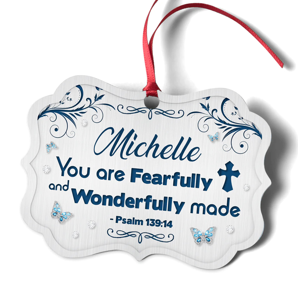 Jesus Aluminum Ornament - Personalized Cross, Butterfly Aluminium Ornament - Custom Gift For Christian - You Are Fearfully And Wonderfully Made