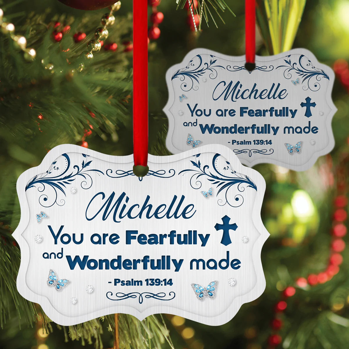 Jesus Aluminum Ornament - Personalized Cross, Butterfly Aluminium Ornament - Custom Gift For Christian - You Are Fearfully And Wonderfully Made