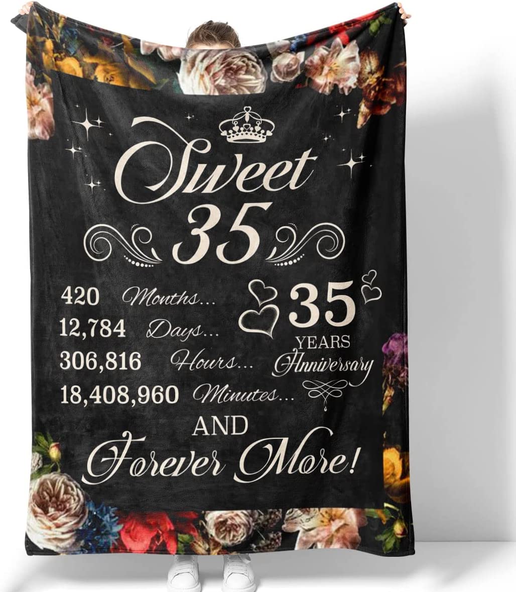 Gift For Couples - 35Th Anniversary Blankets Personalized For Couples 35 Years Together & Forever More Present For Wife Husband Valentine's Day Soft And Cozy Throw Blanket