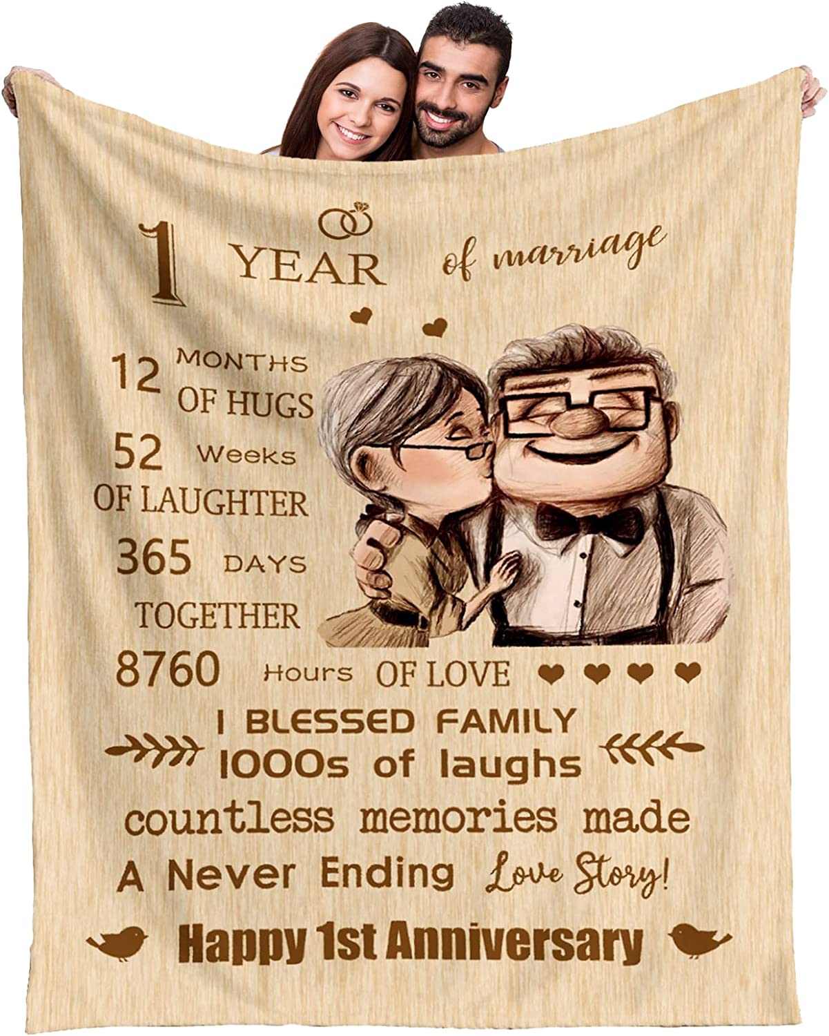 Gift For Couple Blanket - 1 Years of Marriage Gift for Wife, Parents, Friends Couple , Romantic Throw Blankets Valentine Day Birthday Gifts - 1St Anniversary Blanket